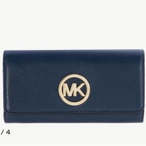 Michael Kors Fulton Carryall Navy Wallet with Gold Logo